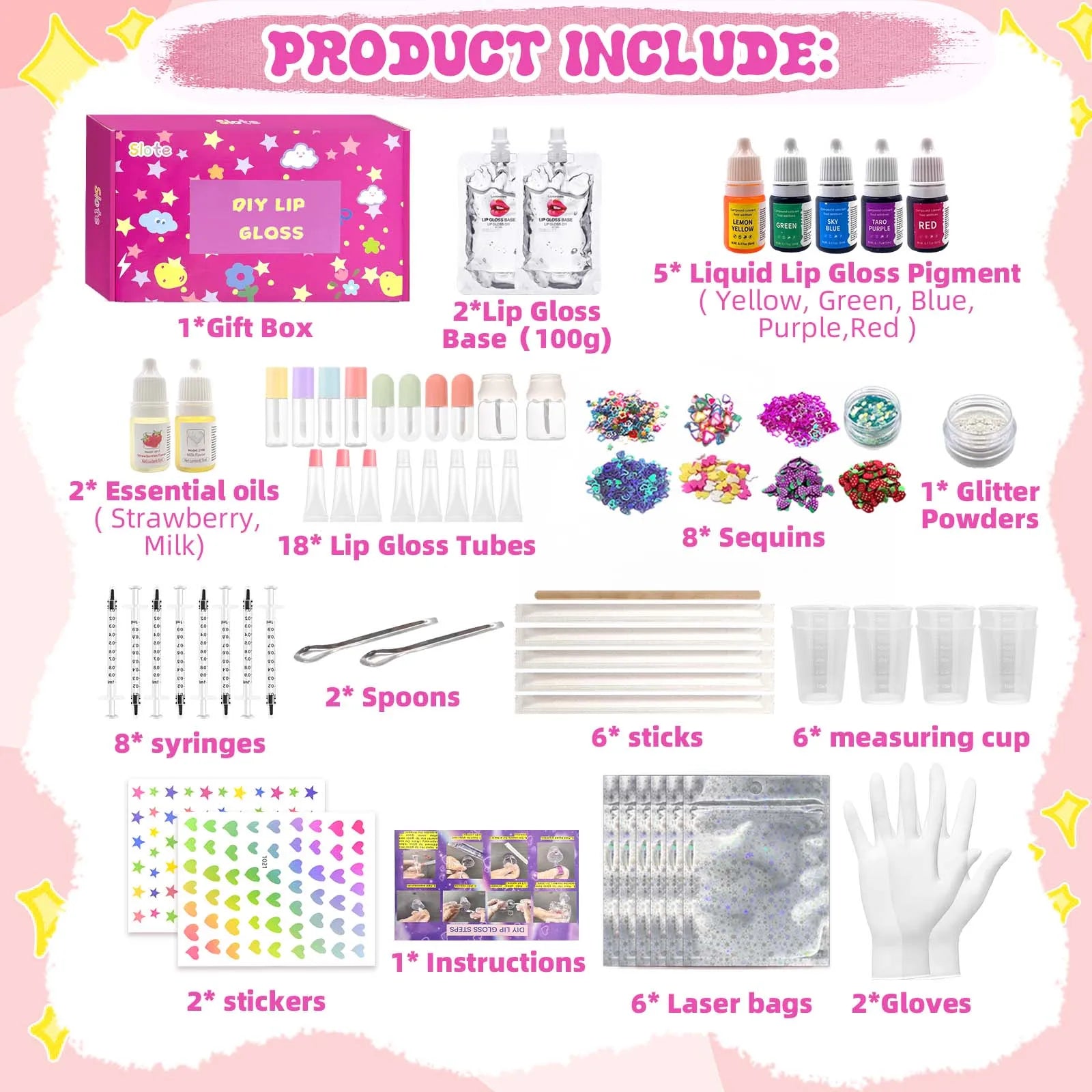 Kit Faça Seu Próprio Lip Gloss 70 Peças