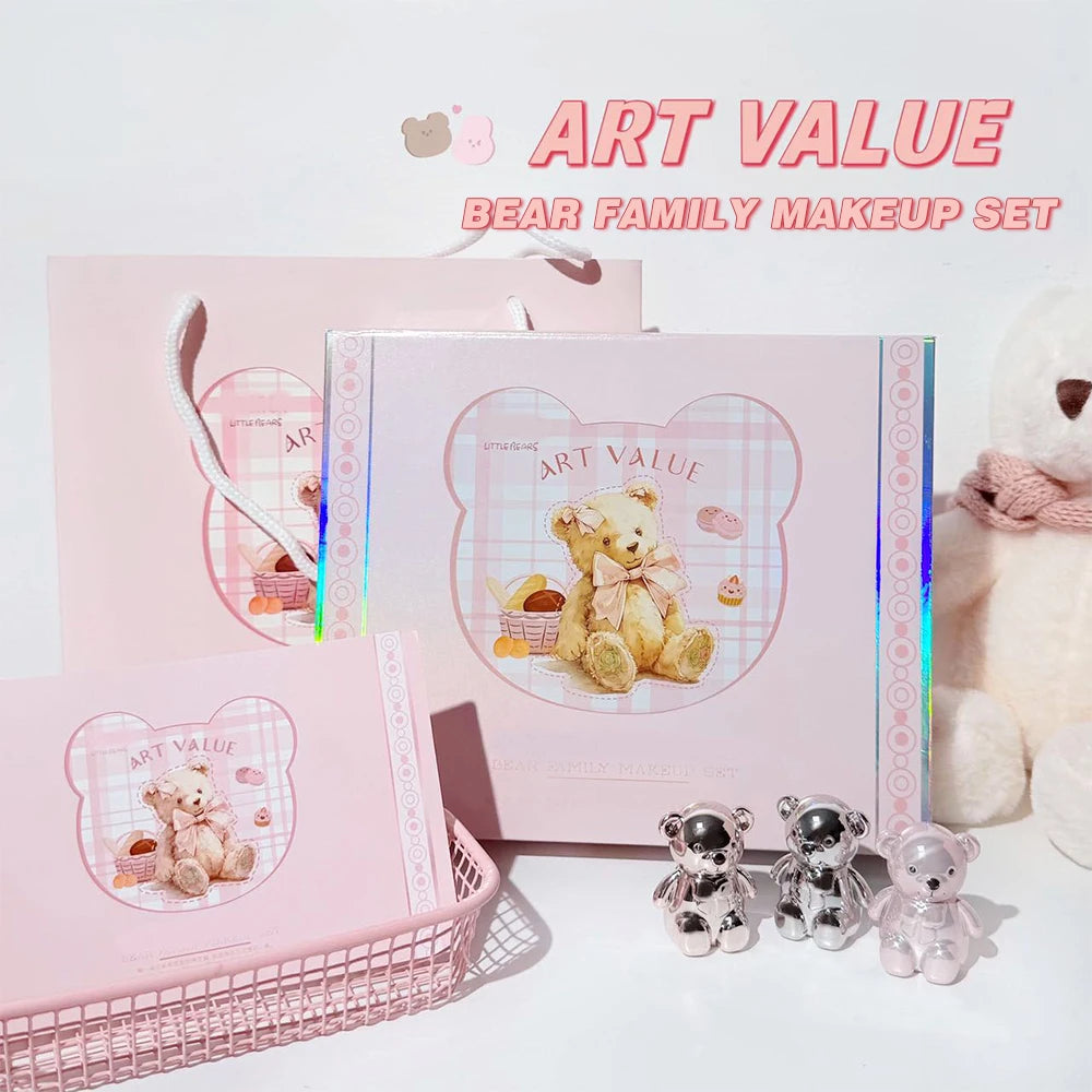 Kit de Maquiagem Completo 7 Peças Art Value – Batons Matte, Pó Compacto, Blush, Paleta de Sombras e Colar