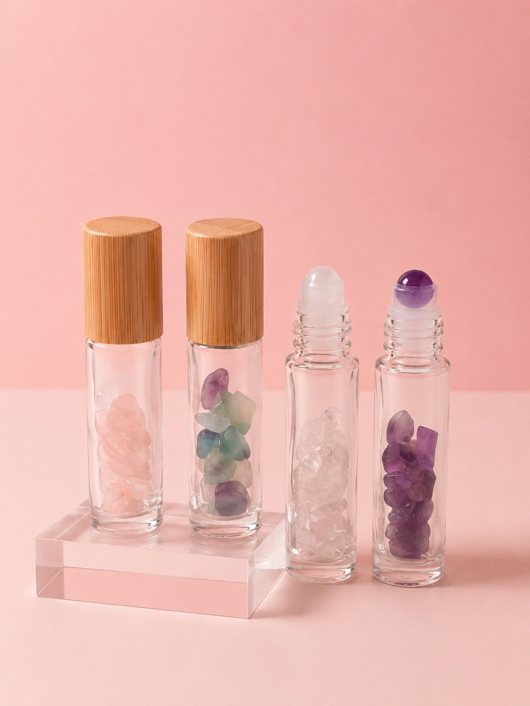 Kit 4 Frascos Roll-On de Cristal Natural